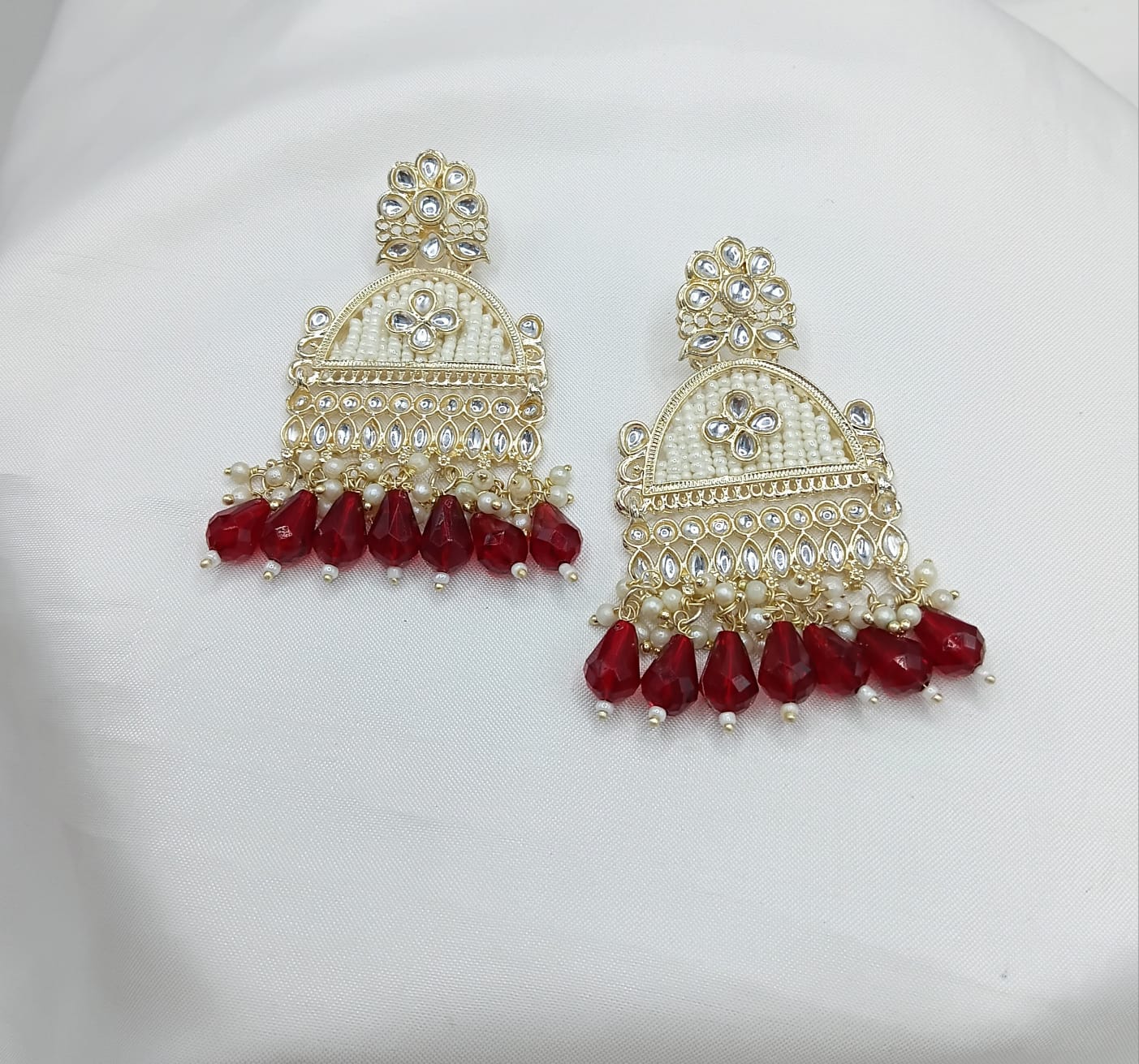 Floral Design CZ Beaded Jhumka Earrings