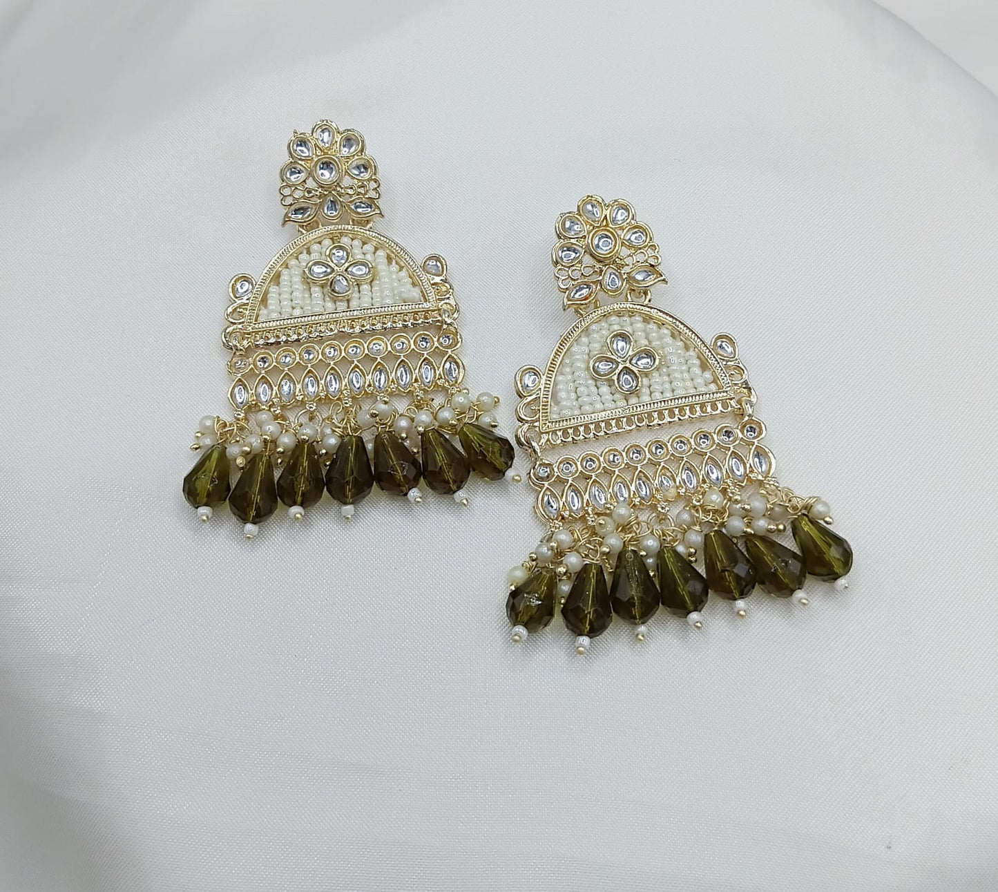 Floral Design CZ Beaded Jhumka Earrings