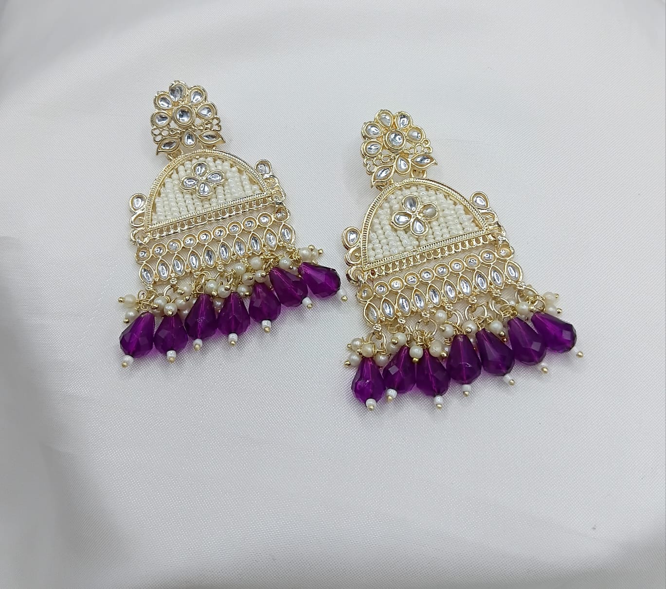 Floral Design CZ Beaded Jhumka Earrings