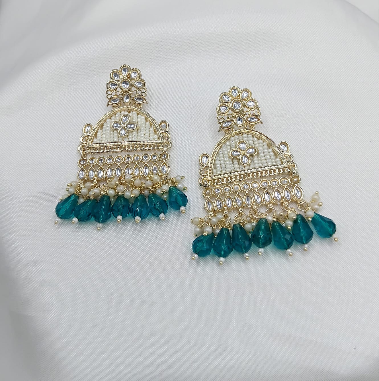Floral Design CZ Beaded Jhumka Earrings