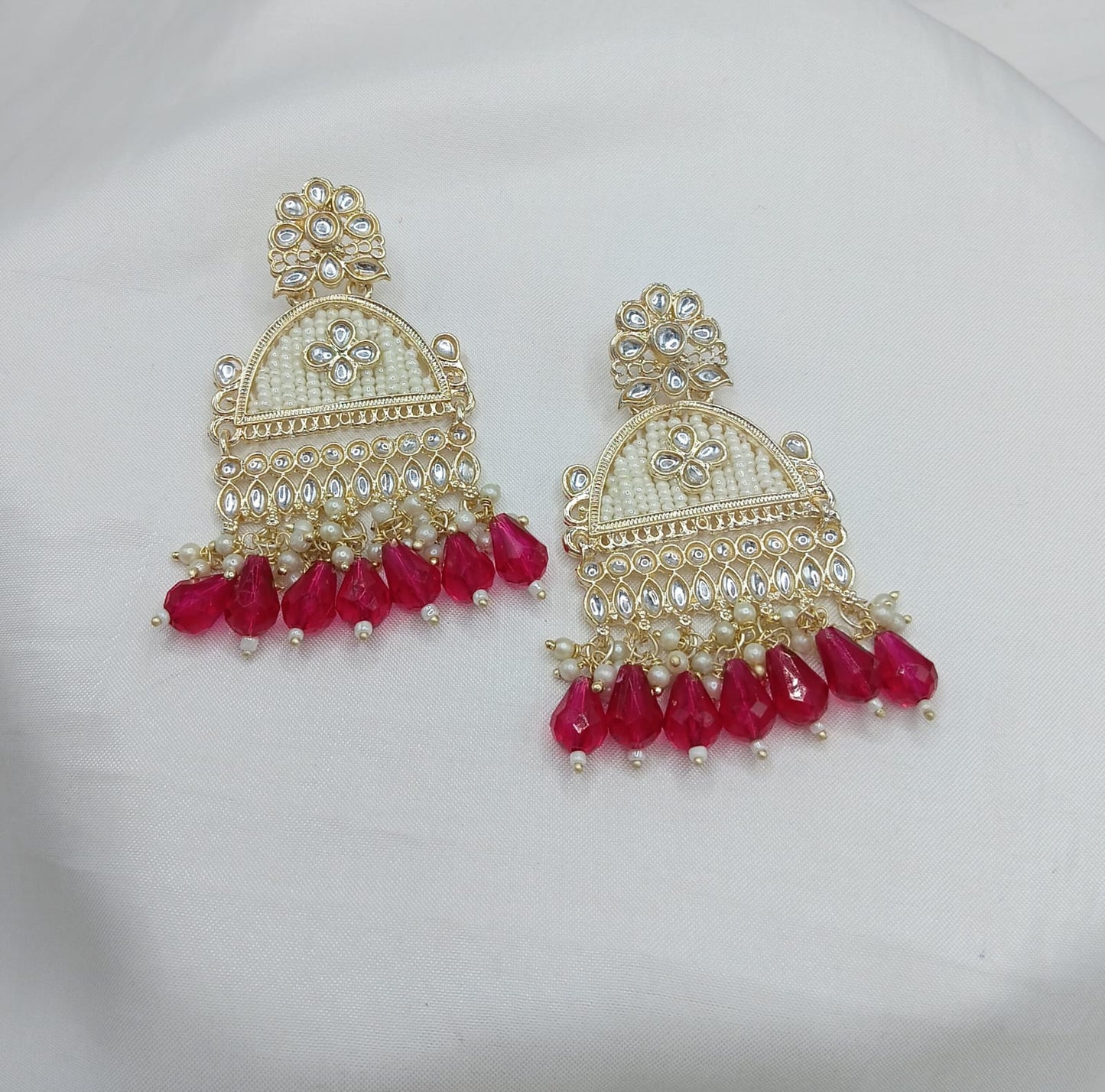 Floral Design CZ Beaded Jhumka Earrings
