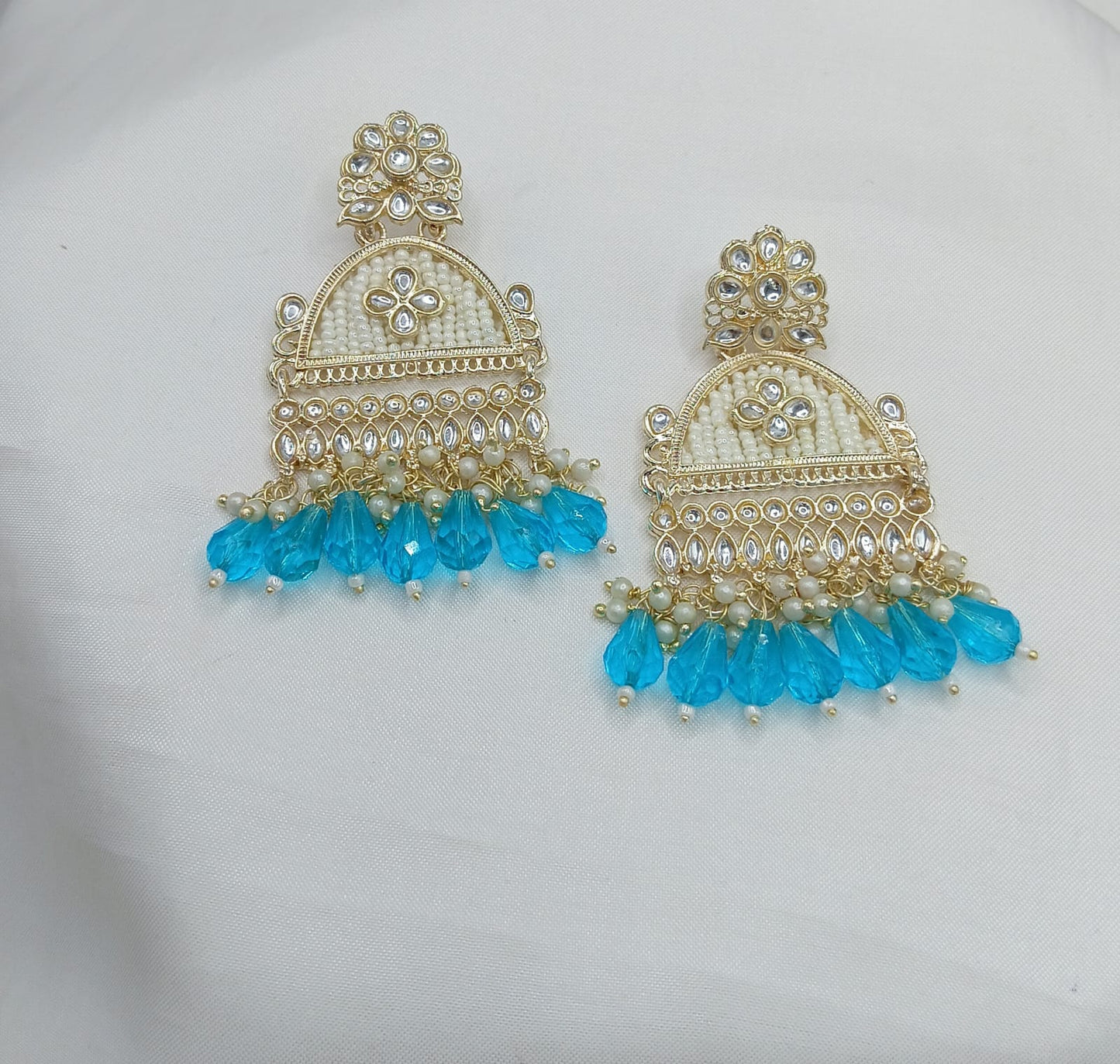 Floral Design CZ Beaded Jhumka Earrings