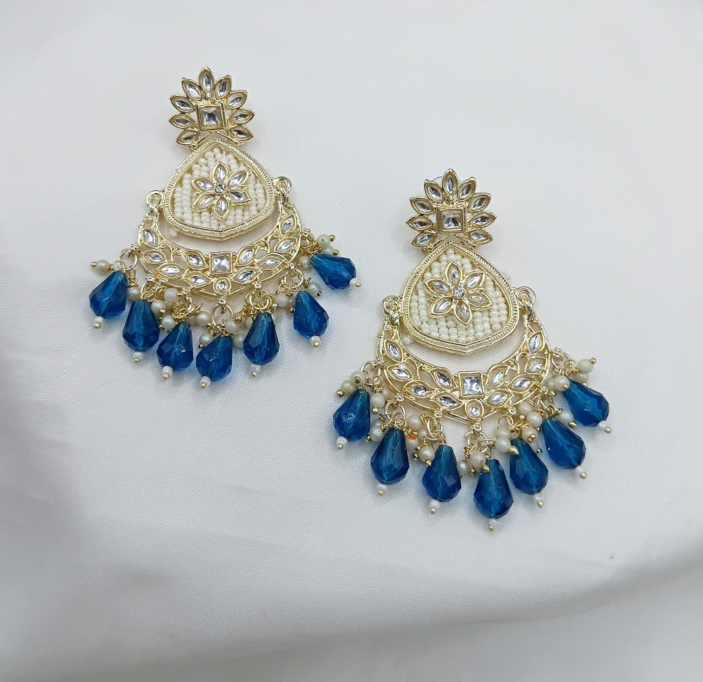 Floral Design CZ Beaded Drop Earrings