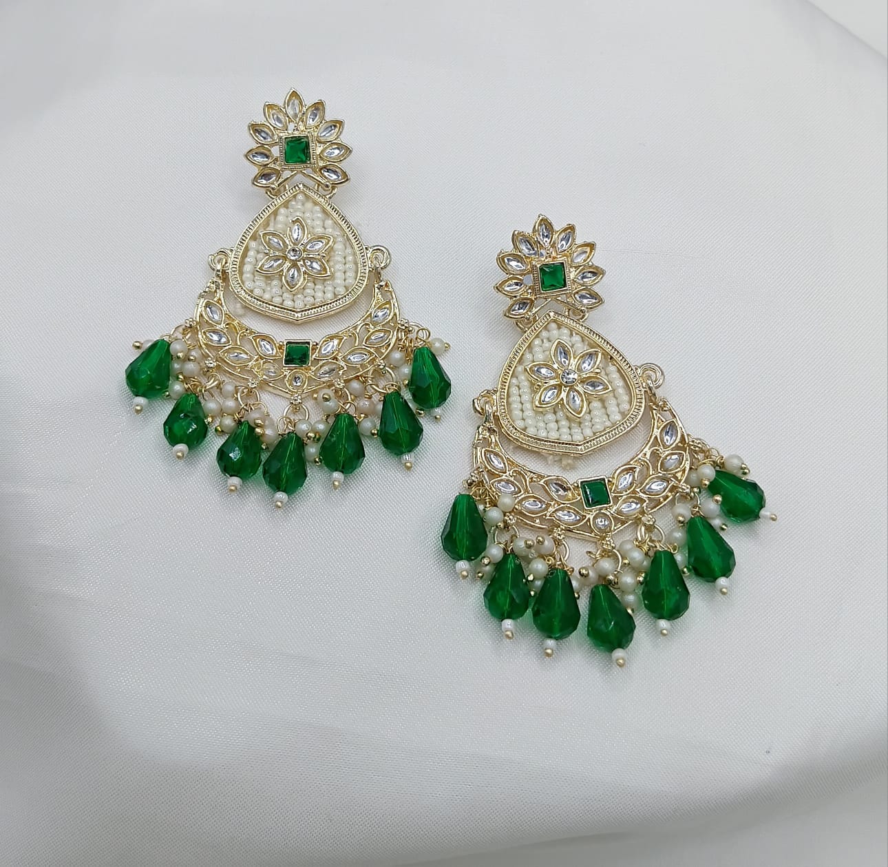Floral Design CZ Beaded Drop Earrings