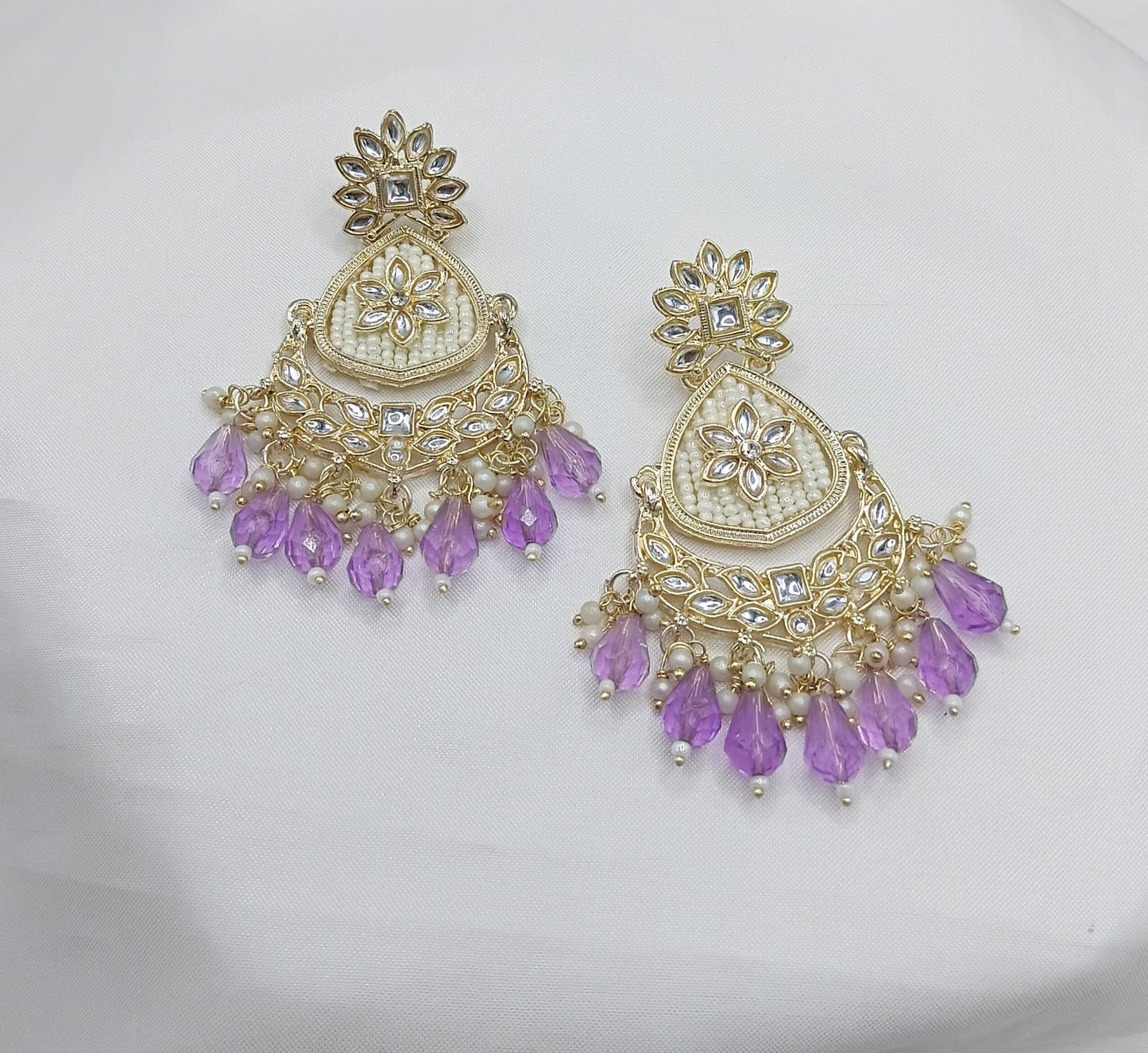 Floral Design CZ Beaded Drop Earrings