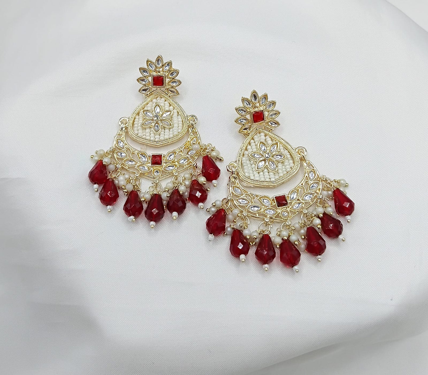 Floral Design CZ Beaded Drop Earrings