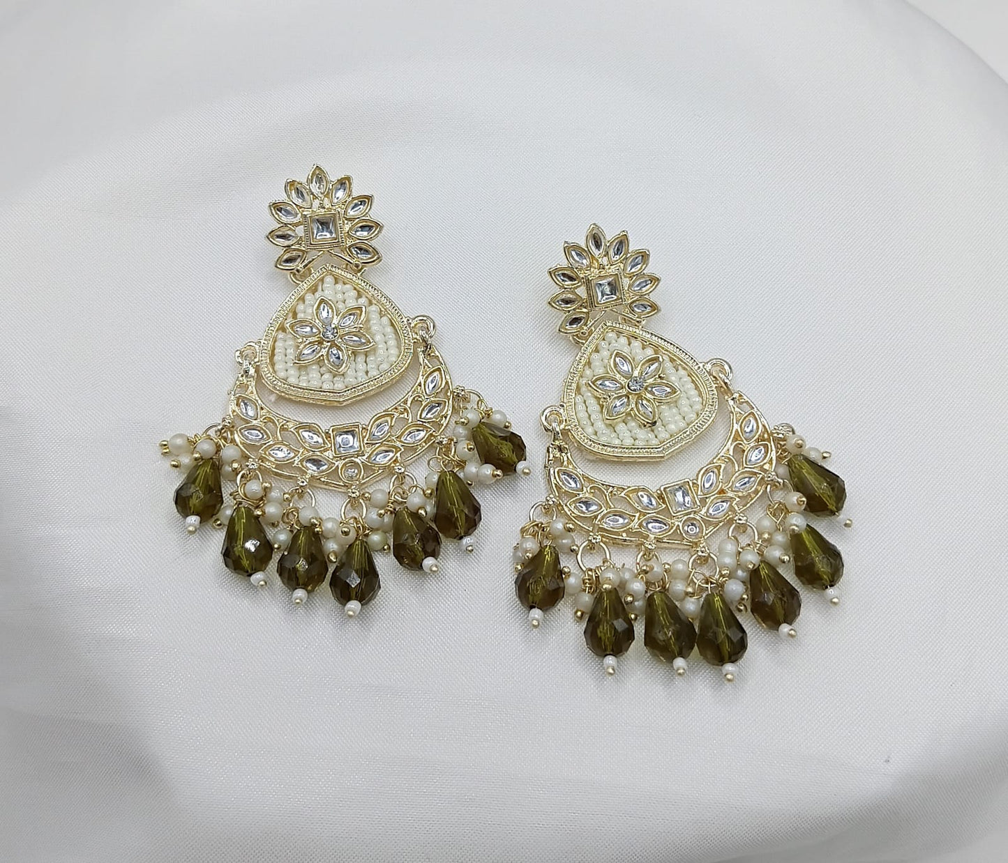 Floral Design CZ Beaded Drop Earrings