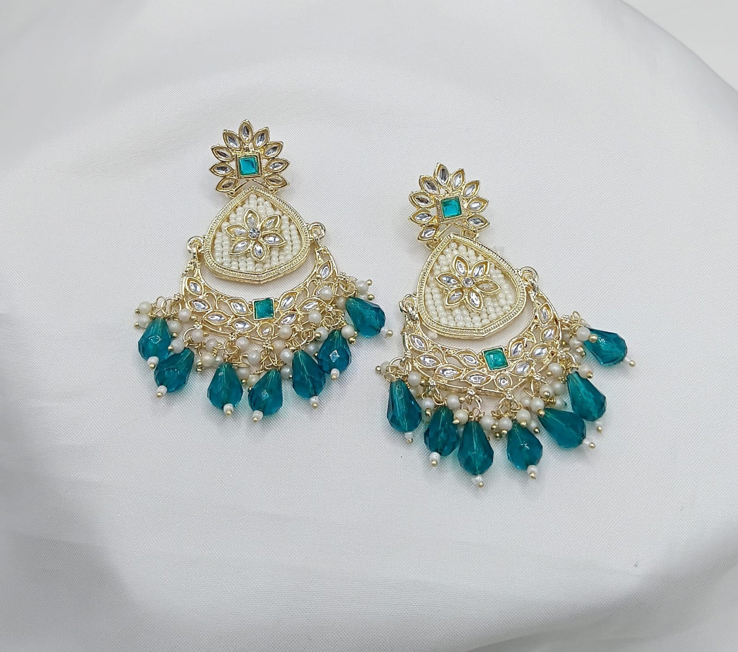 Floral Design CZ Beaded Drop Earrings