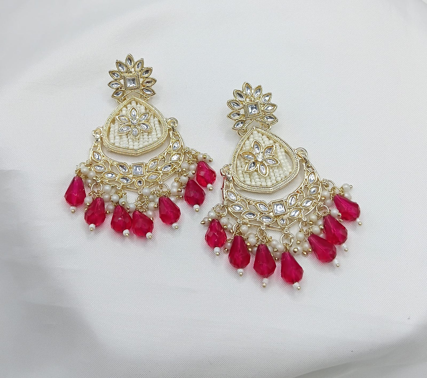 Floral Design CZ Beaded Drop Earrings