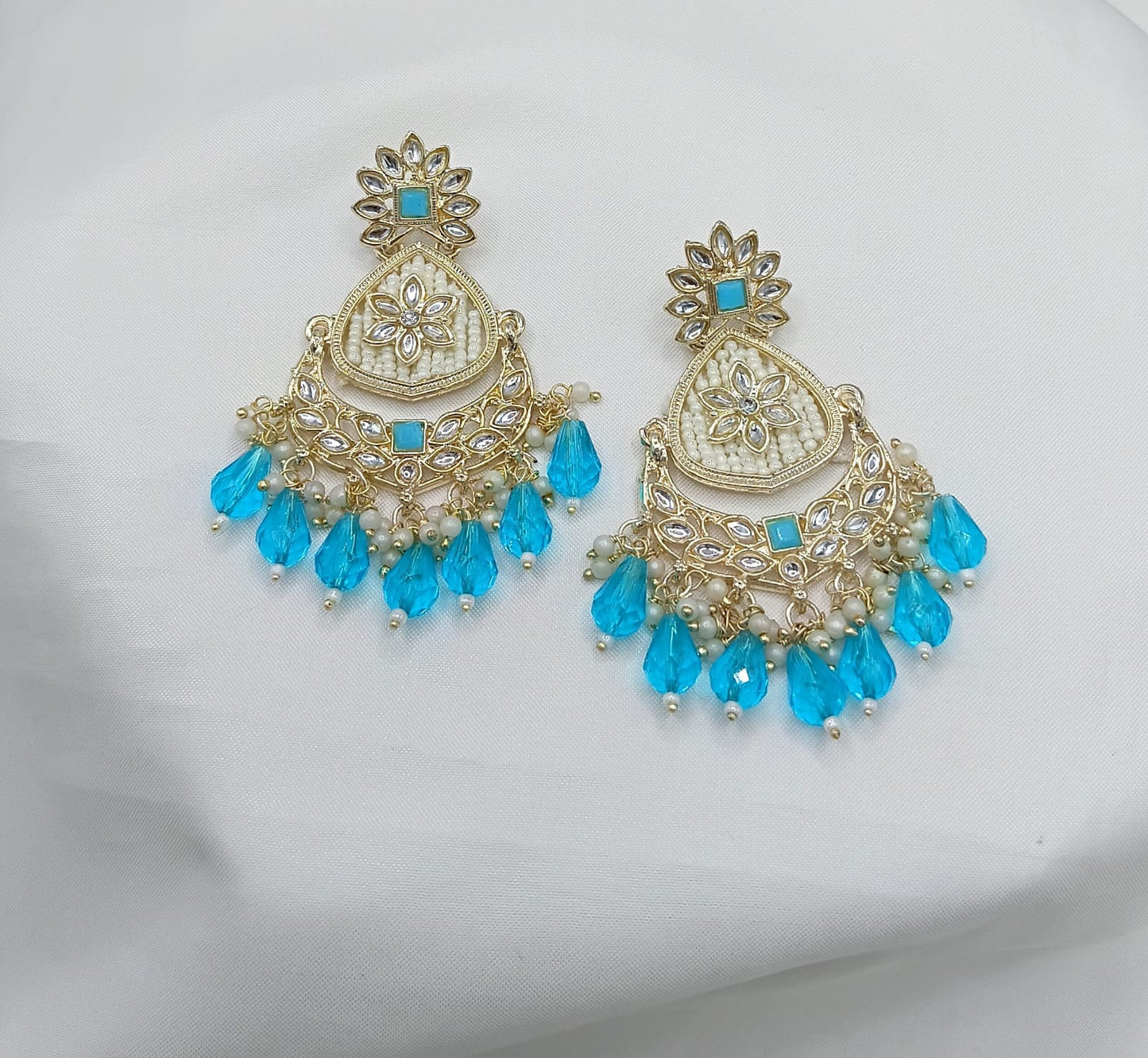 Floral Design CZ Beaded Drop Earrings