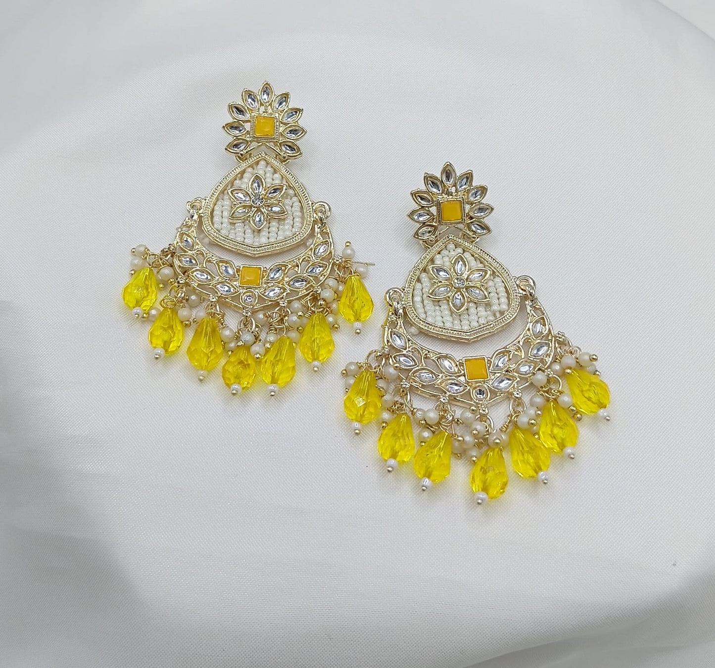Floral Design CZ Beaded Drop Earrings