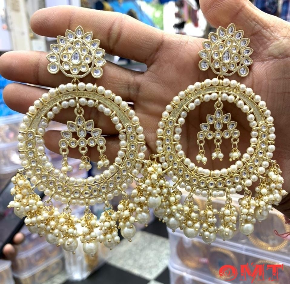 Statement Chandbali Earrings with Pearl & Bead Drops – Traditional Bridal Jewellery