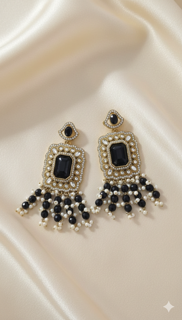 Pastel Pink & Gold Rectangle Chandelier Earrings