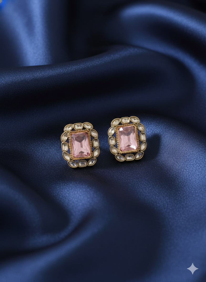 Hot Pink Royal Crystal Stud Earrings for Women