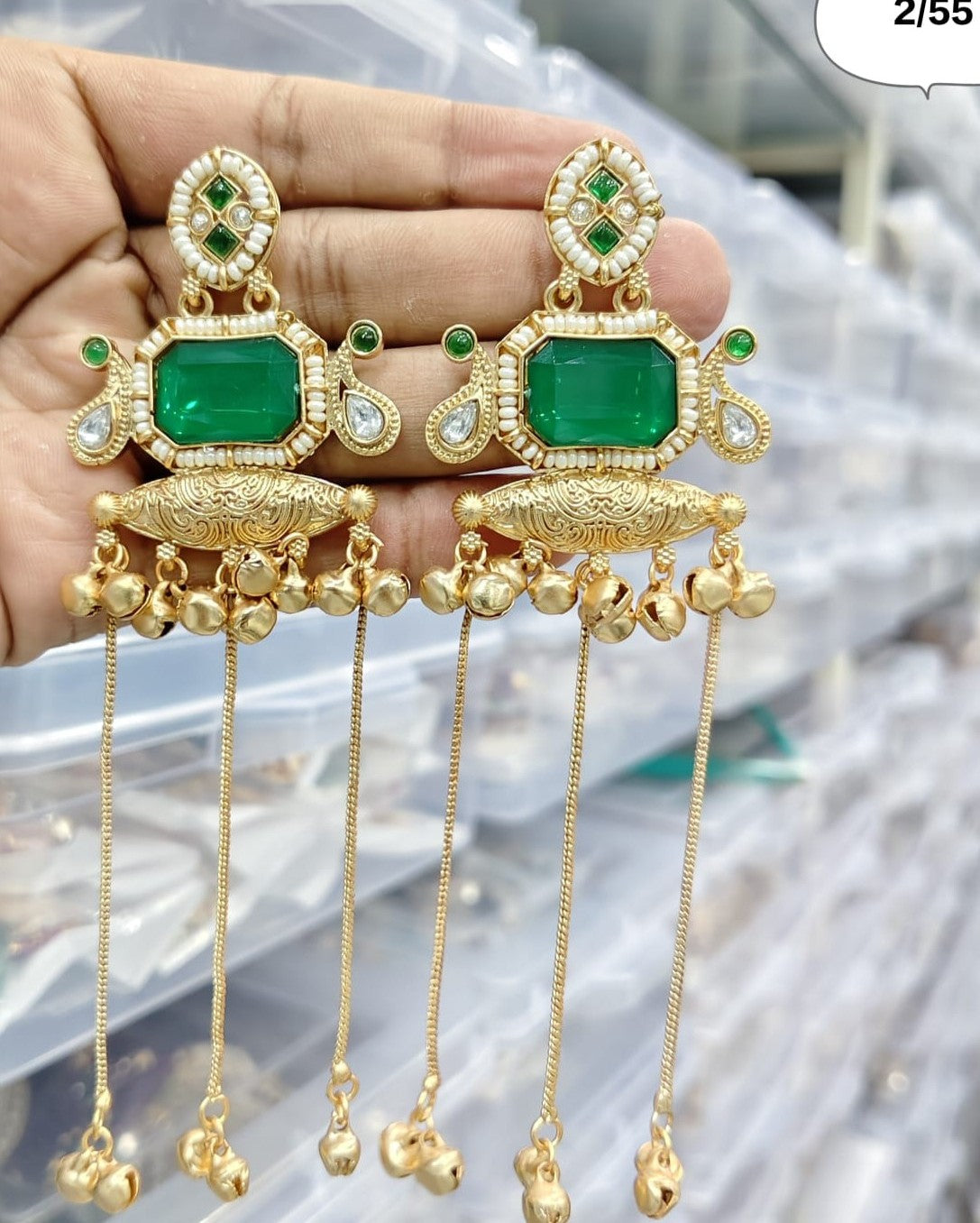 Emerald Green Kashmiri Earrings