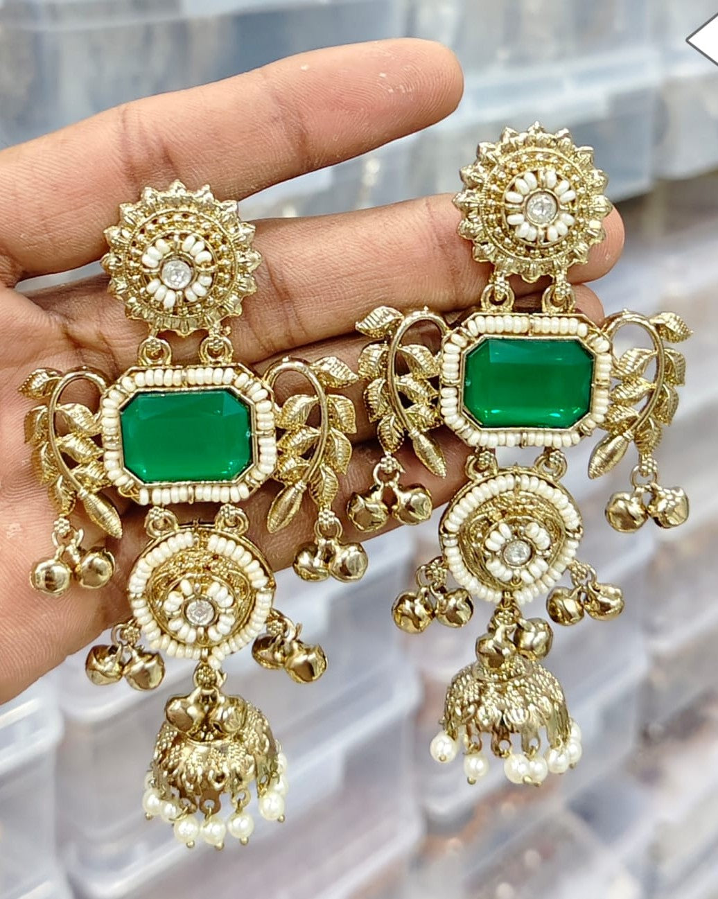 Ruby-Tone Gold Kashmiri Earrings