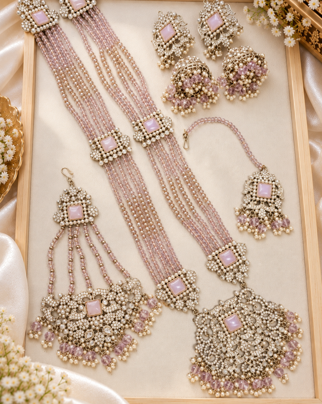 Traditional Gold Pletad Long Necklace Set 5-Piece For Woman & Girls