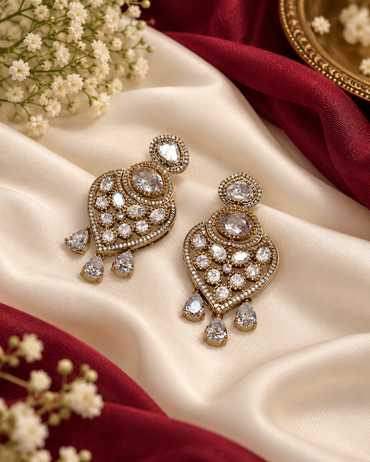 Heritage Heart Shield Kundan Earrings