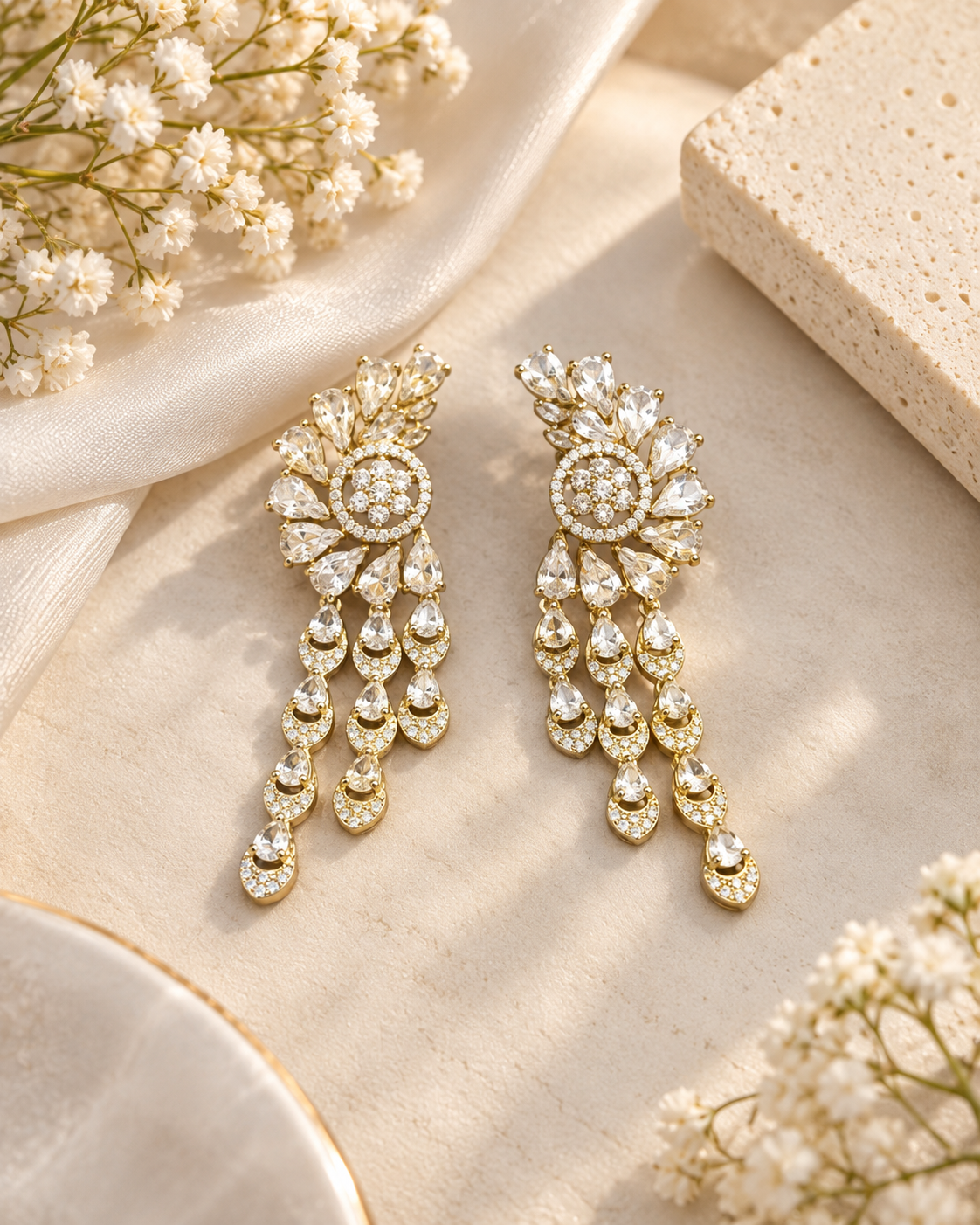 Dazzling White Zircon Winged Chandelier Earrings