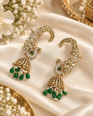Peacock Jhumka Ear Cuffs