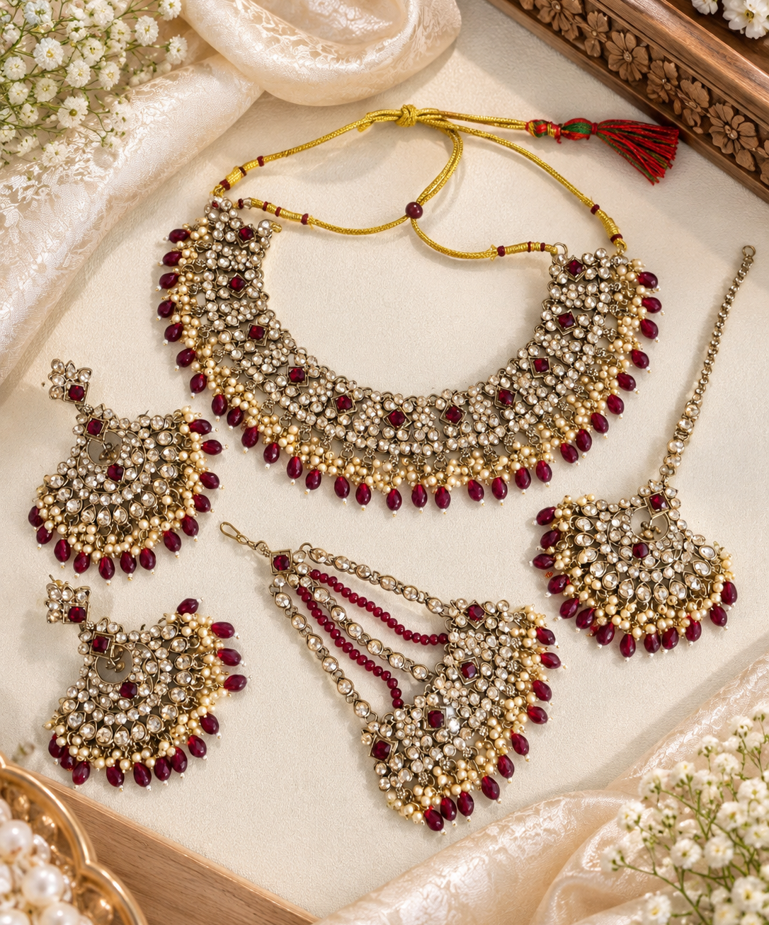 Bridal Collection Choker Necklace Set With Dangle Drop Earring For Woman