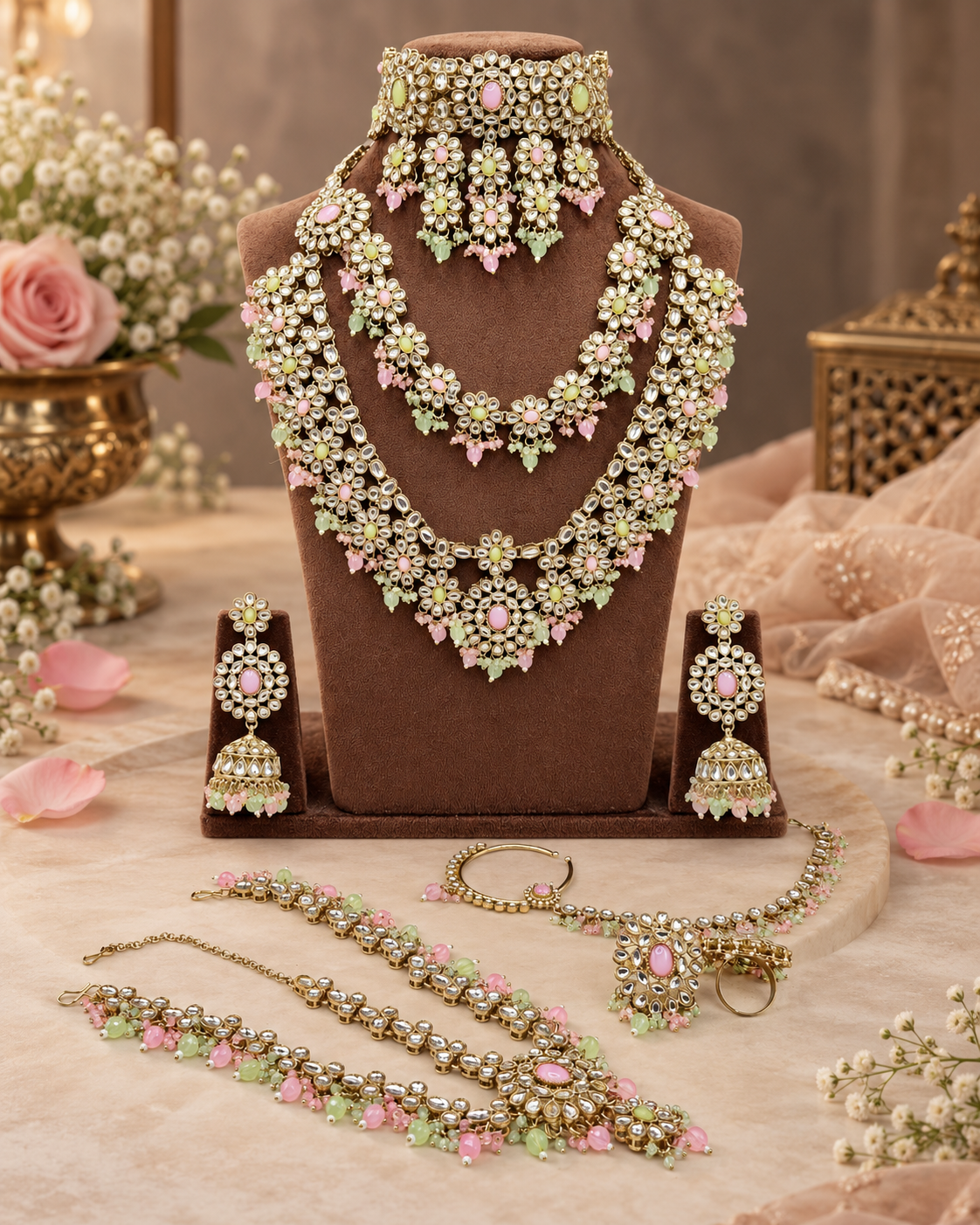 Complete Bridal Jewelry Set – Antique Gold-Plated Choker, Rani Haar & Accessories