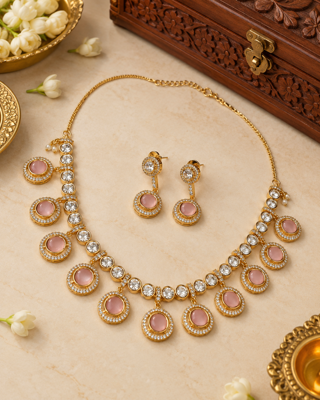 Minimalist Circular Kundan Necklace Set