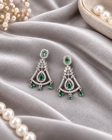 Silver Tone Art Deco Statement Dangles
