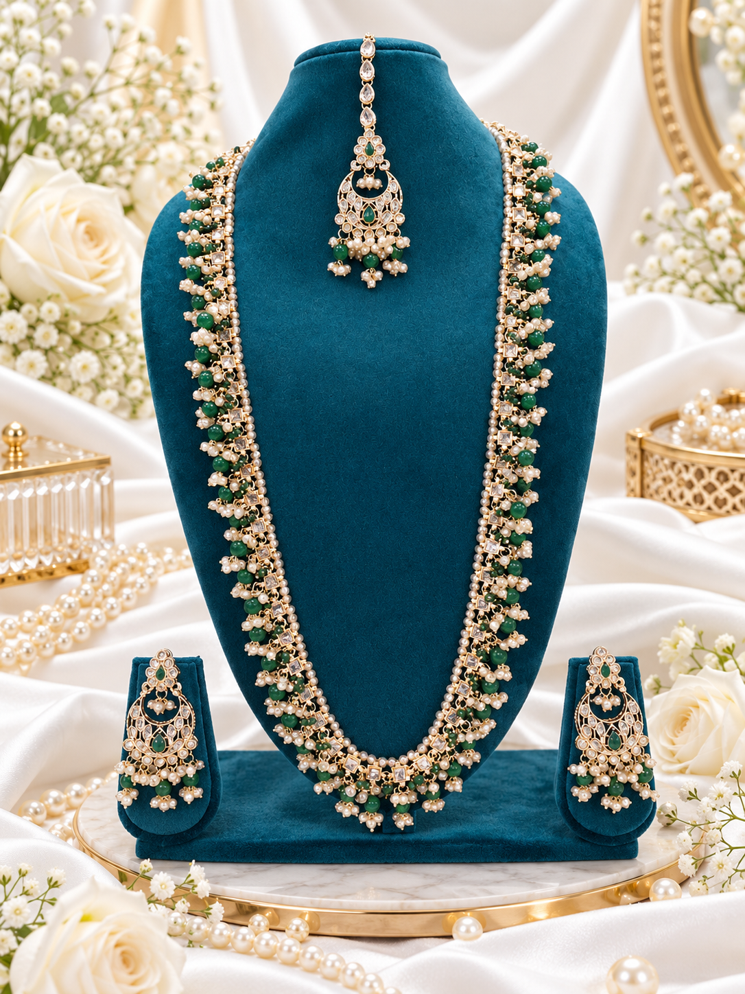 Deep Maroon Beaded Long Necklace Set