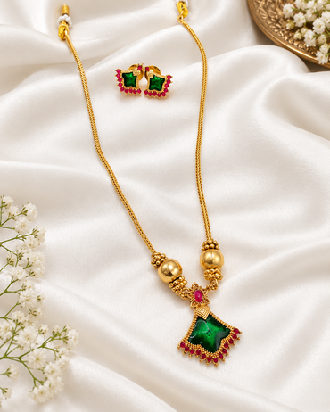 Geometric Ruby Kemp Pendant Necklace with Textured Gold Accents