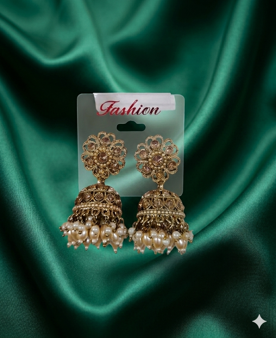 Deep Blue & Pearl Style Jhumkhas