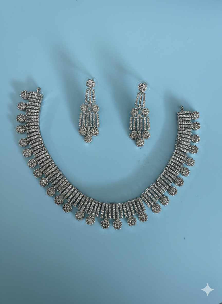 Elegant White Stone Simple Sparkle Necklace & Earring Set