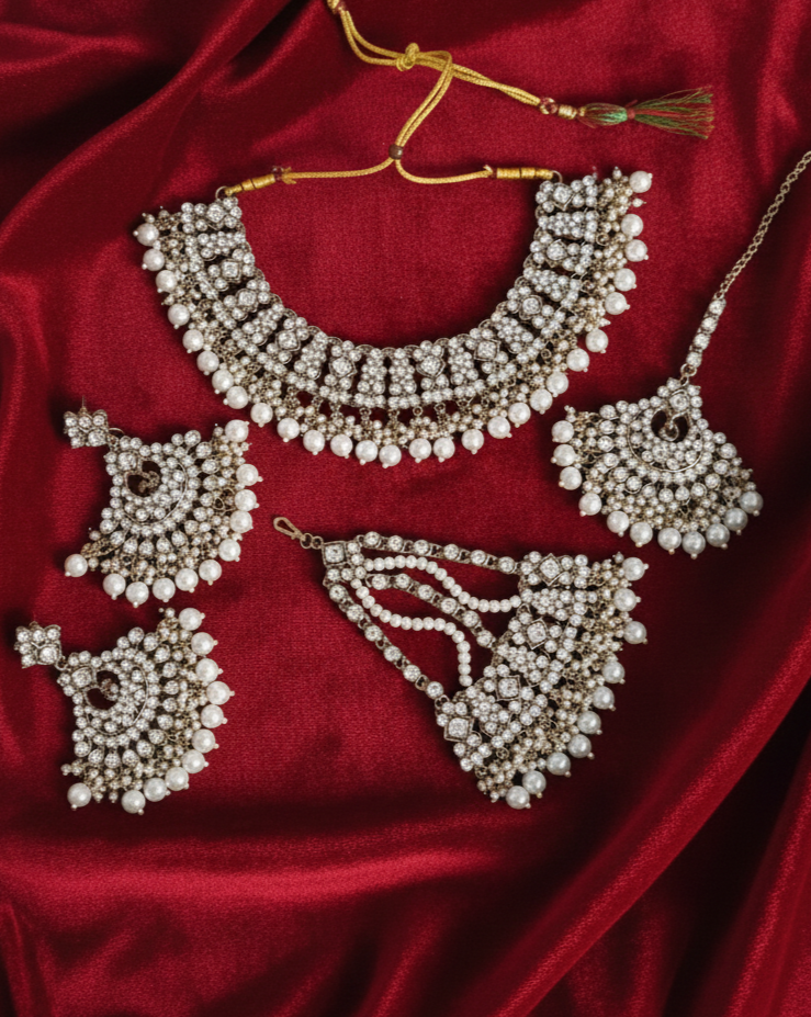Bridal Collection Choker Necklace Set With Dangle Drop Earring For Woman