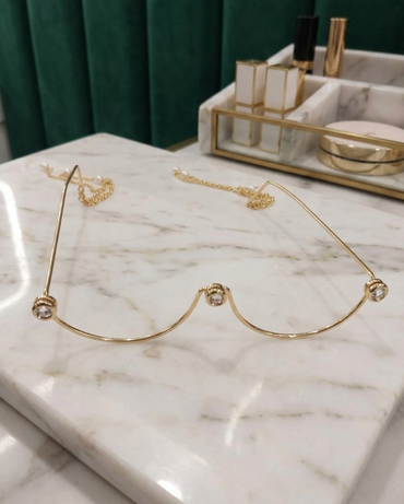 Handcrafted Gold Finish Facelate Jewelry with Integrated Pearl Chain Drops