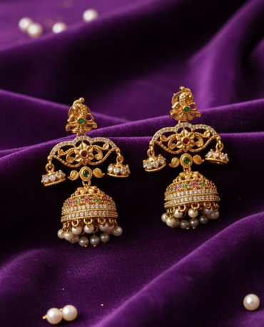 Regal Gold plating Jhumka With Drops Earrings For Woman & Girl