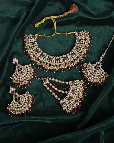 Bridal Collection Choker Necklace Set With Dangle Drop Earring For Woman