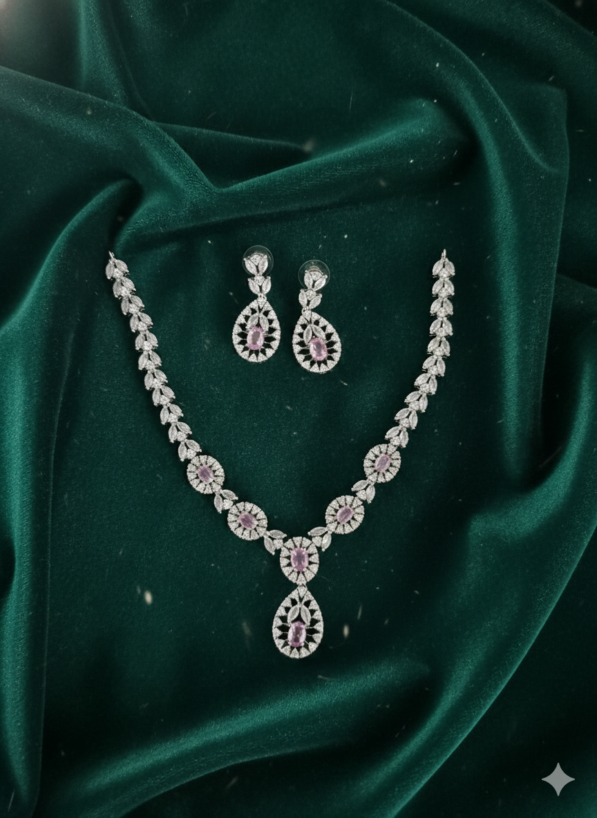 Elegant Baby Pink AD Drop Necklace Set
