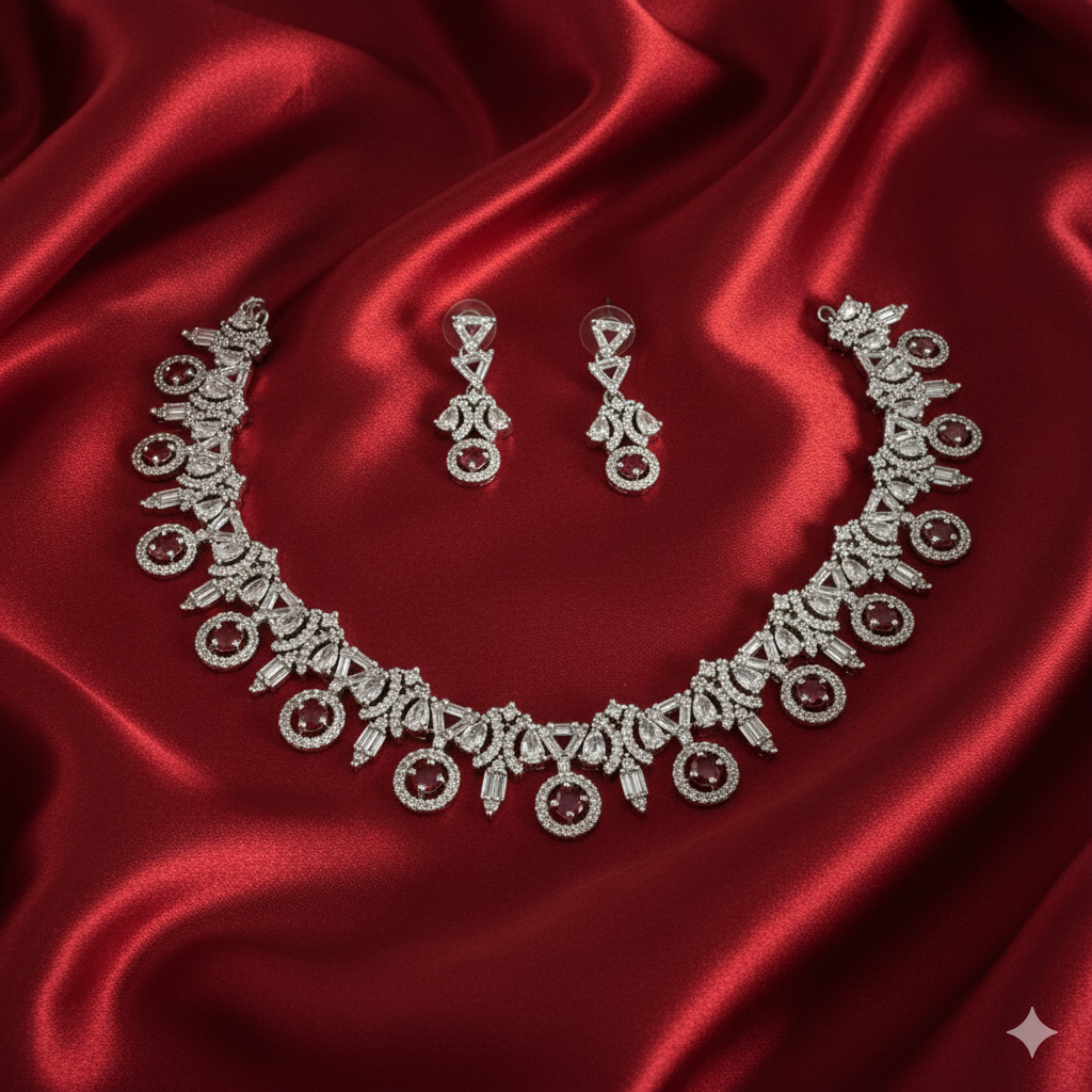 Opulent American Diamond and Deep Pink Stone Set