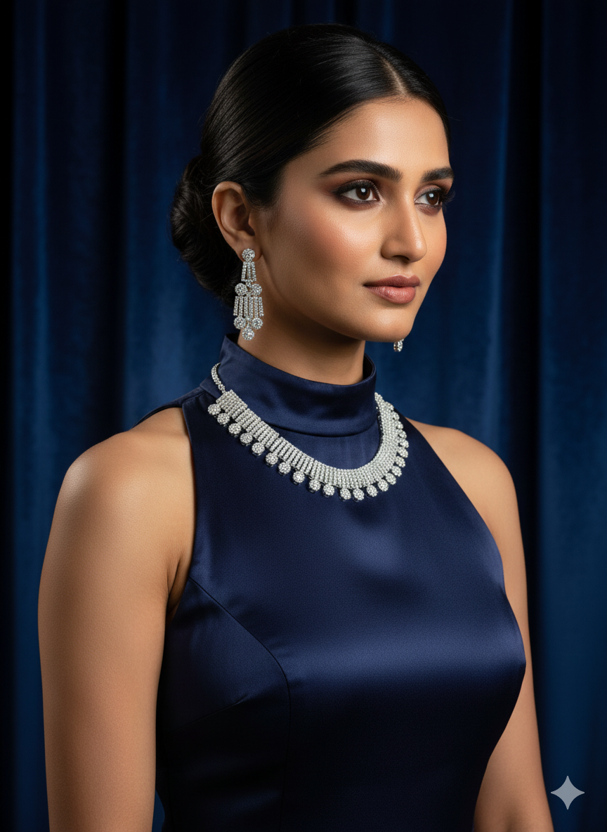 Elegant White Stone Simple Sparkle Necklace & Earring Set