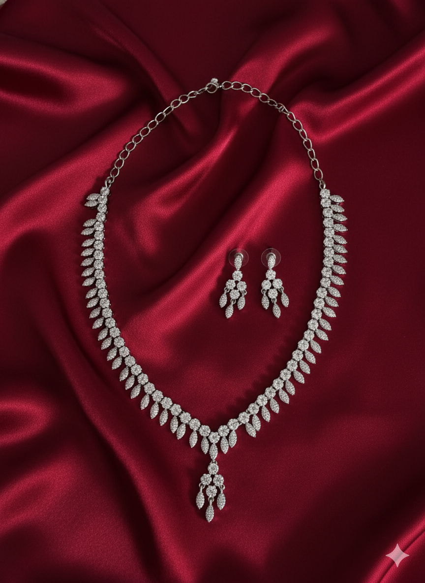 Refined White Stone Fringe Design Necklace Set
