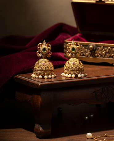 Royal Gold Plated with Teardrop Jhumka Earrings