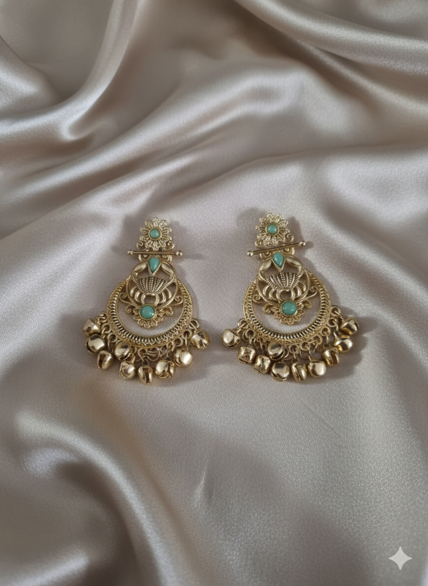 Antique Gold Plated Kashmiri Earrings Droplets Ghungroo For Woman & Girls