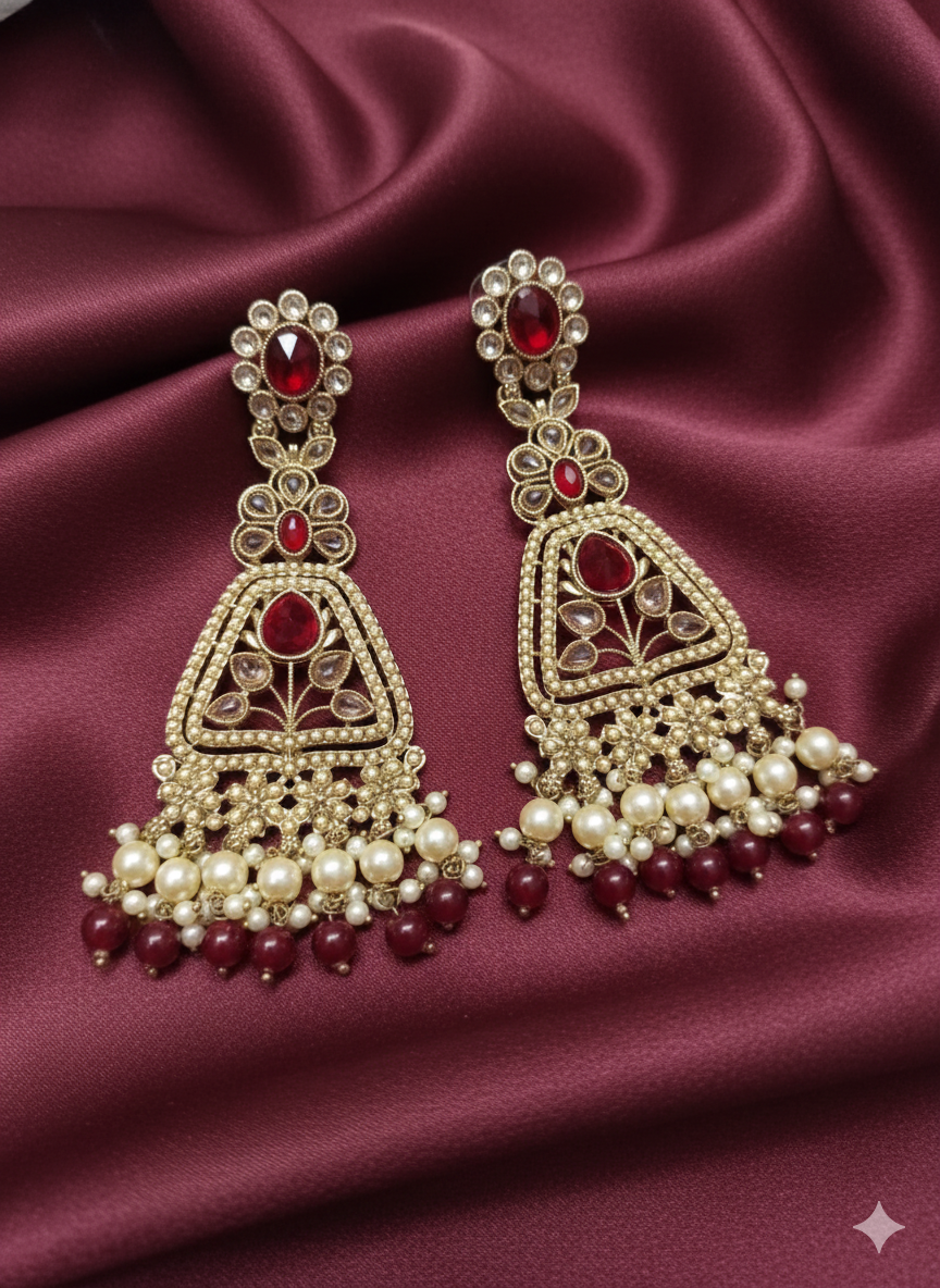Royal Purple Drop Dangles with Pearl Clusters Earring