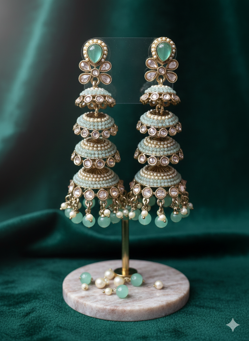 Pastel Pink Multi-Tier Heritage Jhumkas