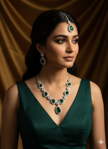 Green Teardrop Heirloom Style Emerald AD Jewelry Set