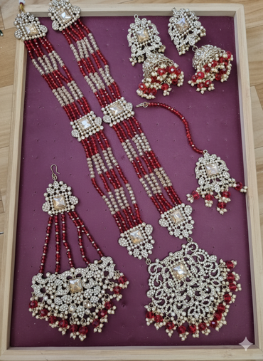 Traditional Gold Pletad Long Necklace Set 5-Piece For Woman & Girls