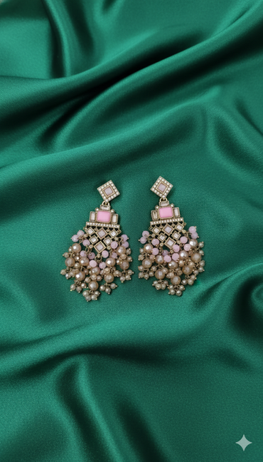 Champagne Gold & LCD Stone Chandelier Earrings