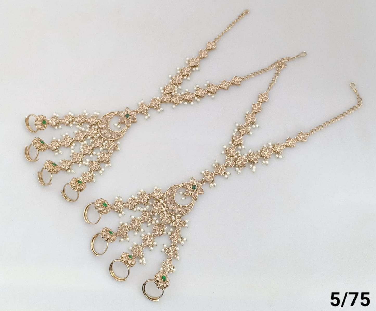 Bridal Floral Hathphool with Ring Chains – Traditional Hand Jewelry
