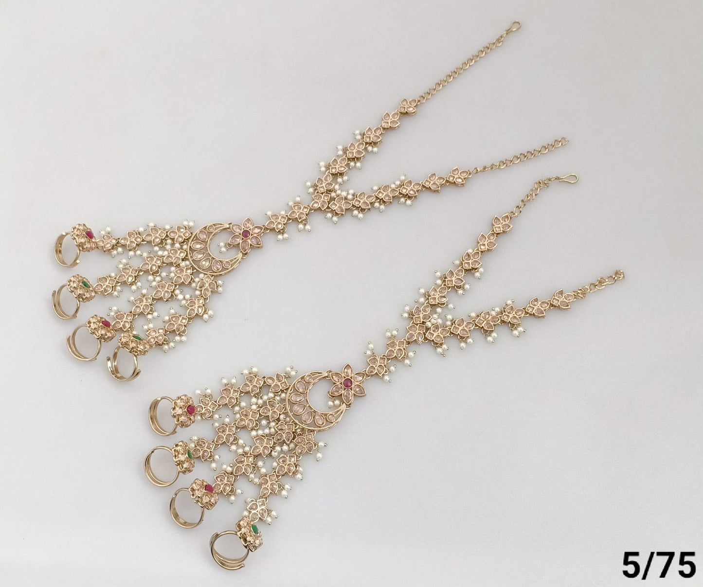 Bridal Floral Hathphool with Ring Chains – Traditional Hand Jewelry
