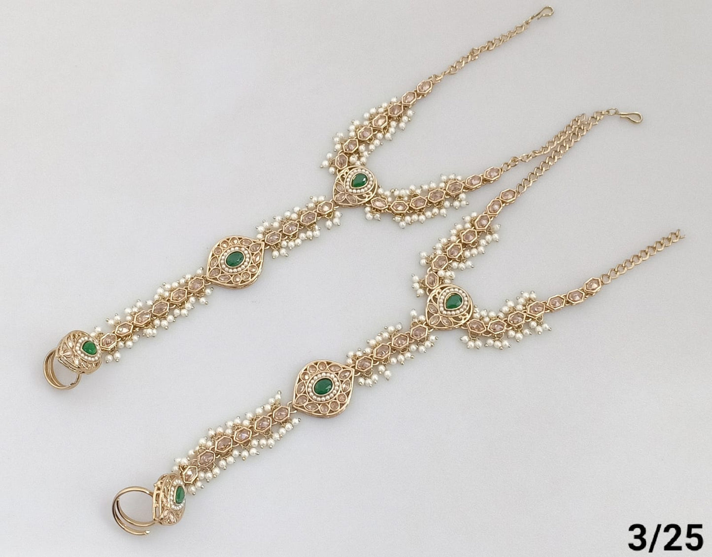 Elegant Hand Harness with Stone and Pearl Detailing - Traditional Indian Jewelry